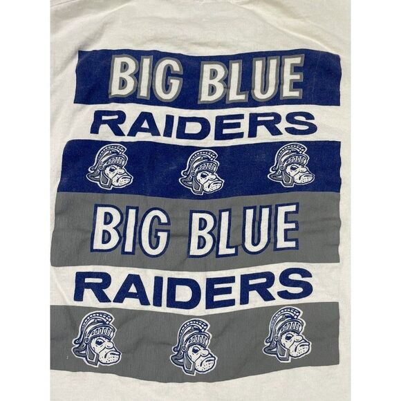 VINTAGE Raiders Big Blue Graphic T-shirt Men XL White USA 90s Single Stitch - Picture 2 of 11